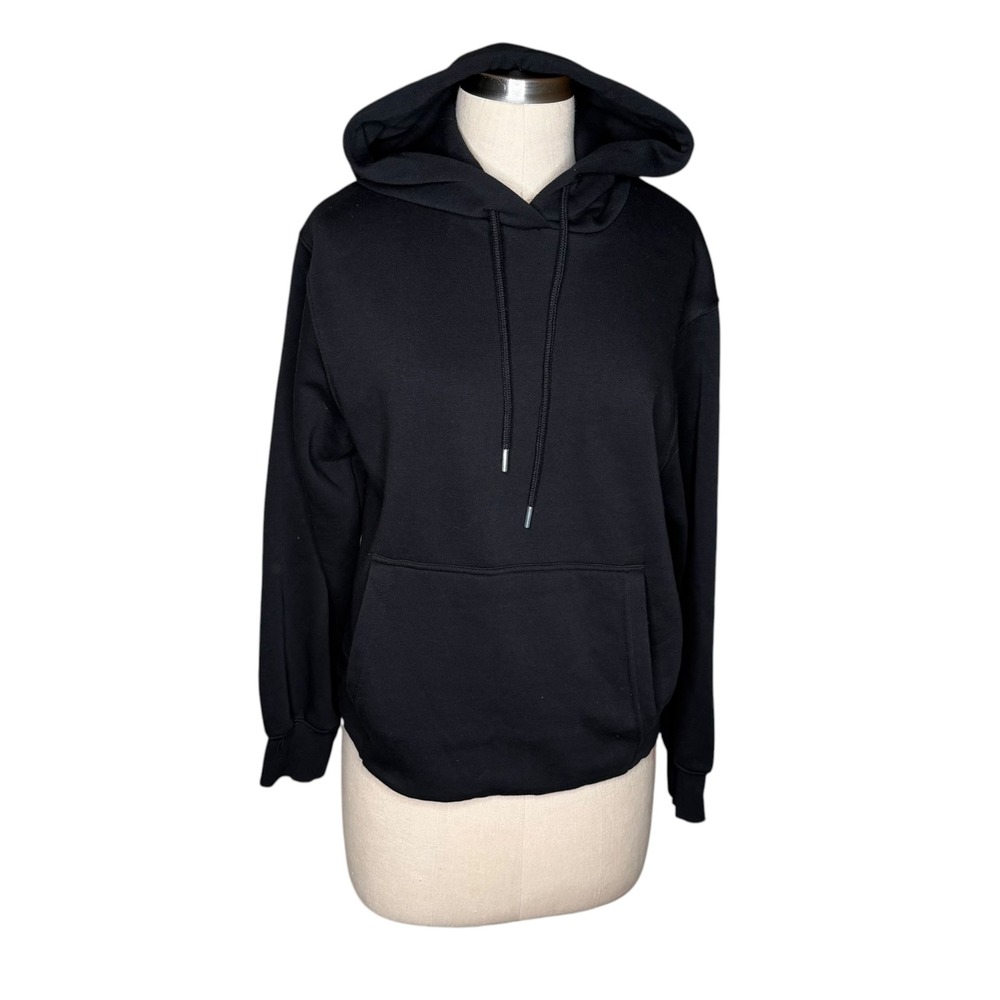 ZARA Hoodie Black Fleece Lined Kangaroo Pocket Women's Size Medium Pullover